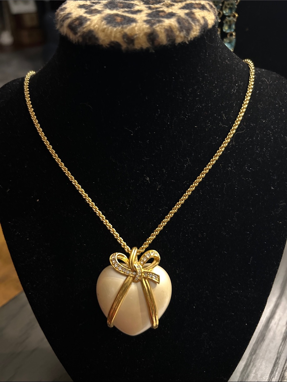 Vintage Joan Rivers Captured Heart Pendant w Faux Pearl Puffy Heart